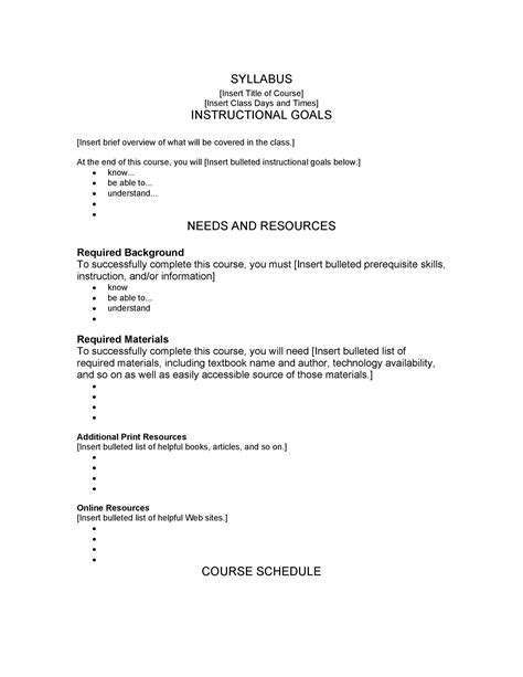 Blank Syllabus Template Sampletemplate My Id