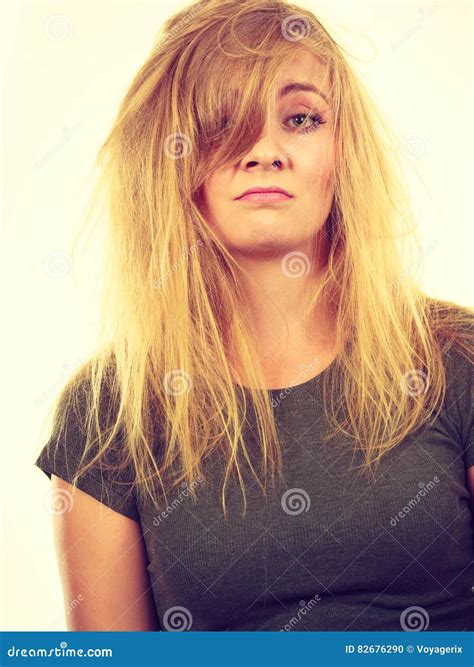 Sad Blonde Woman With Messy Hair Stock Photo Image Of Problem