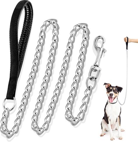 Ctopogo Premium Chain Heavy Duty Dog Leash Soft Padded Leather Handle