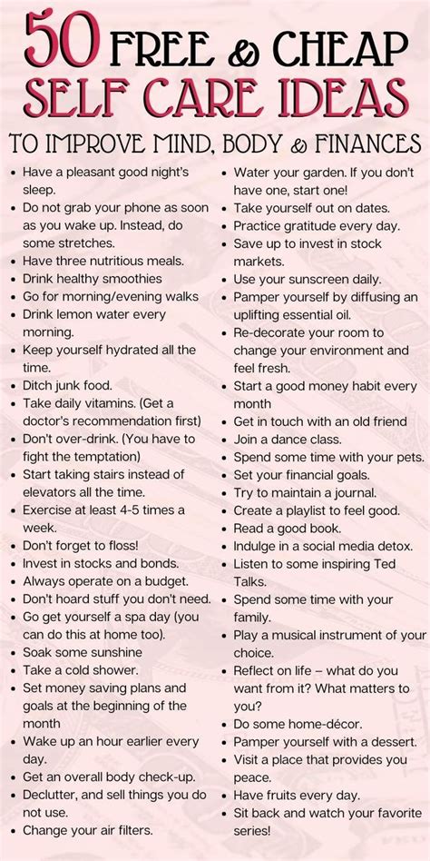 50 Easy Self Care Ideas To Improve Your Mind Body And Finances Artofit