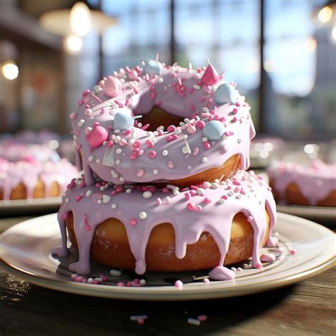 Premium AI Image A Plate Of Donuts With Pink Frosting And Sprinkles