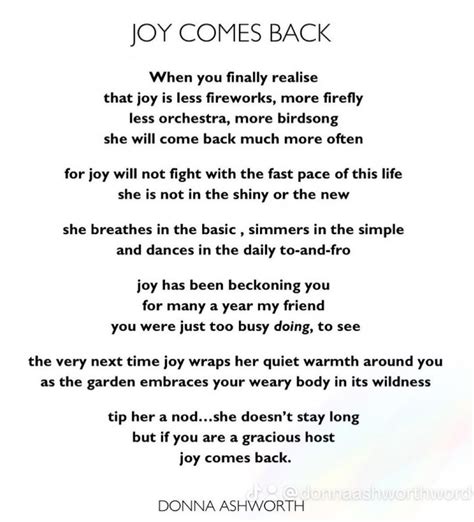 Poem Joy Comes Back By Donna Ashworth Rpoetry