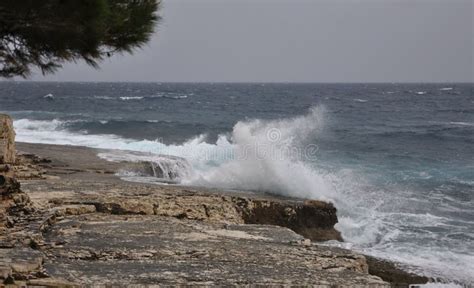 Dramatic Seascape Storm In The Ocean Big Waves Hitting The Rocks Big