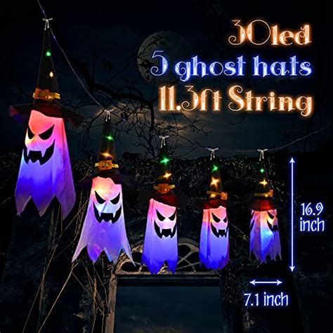 Outdoor Halloween Decorations Ghost Hat Lights 8 Flashing Modes Lighted Halloween Scary Hanging