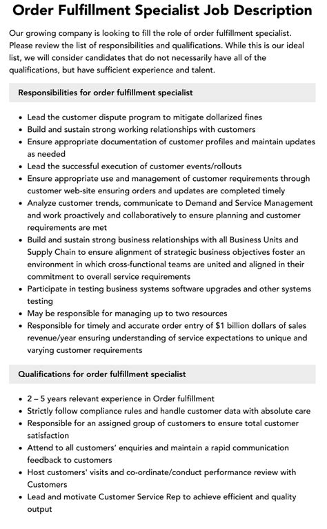 Order Fulfillment Specialist Job Description Velvet Jobs