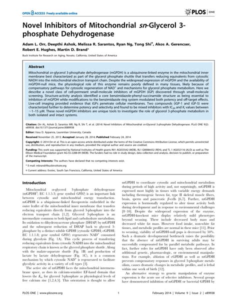 PDF Novel Inhibitors Of Mitochondrial Sn Glycerol 3 Phosphate