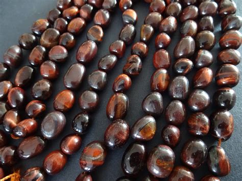 Inch Natural Tigereye Nugget Bead Strand Dyed Red Tiger Eye