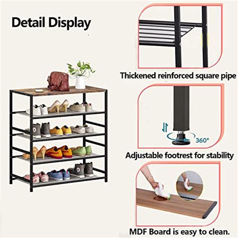 SUOERNUO Shoe Rack 5 Tier Storage Organizer Metal Shelves With MDF Top