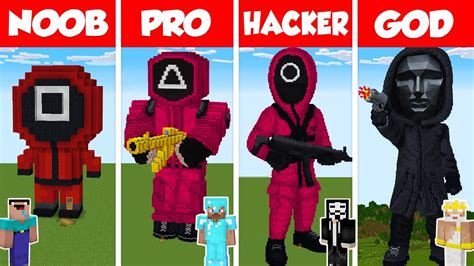 Minecraft NOOB Vs PRO Vs HACKER Vs GOD SQUID GAME STATUE HOUSE BUILD