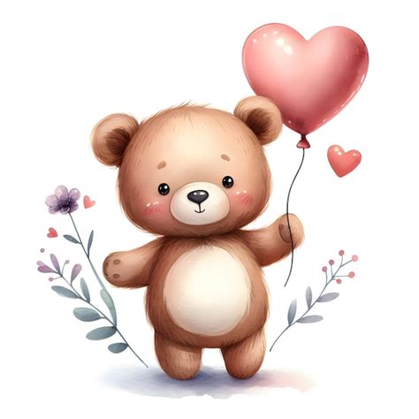 Premium Photo Cute Teddy Bear Holding Heart Shaped Balloon Vector