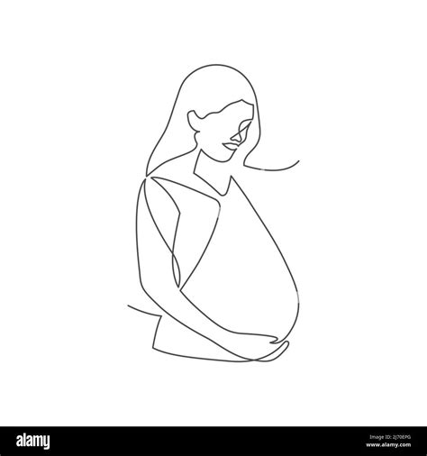 Continuous Single Drawn One Line Of Pregnant Woman Silhouette Line Art Future Mother Vector