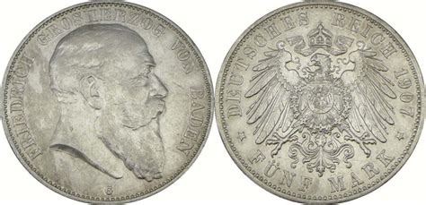 5 Mark 1907 G Friedrich I 1856 1907 Großherzog von Baden Fünf