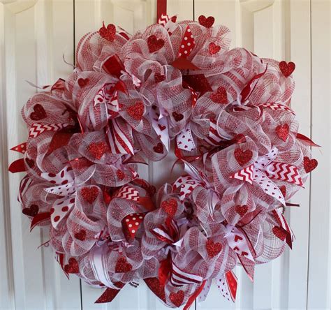 Red And White Deco Mesh Heart Wreath Heart Decorations Valentine