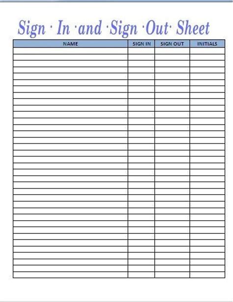 Sign In Sign Out Sheet Template Printable Editable Sign In Sign Out