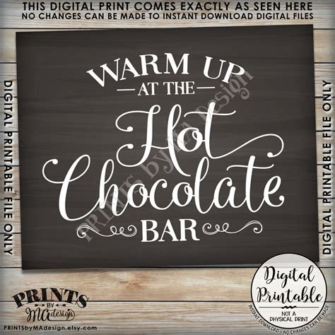 Hot Chocolate Bar Sign Chalkboard Style 8x1016x20 Instant Download