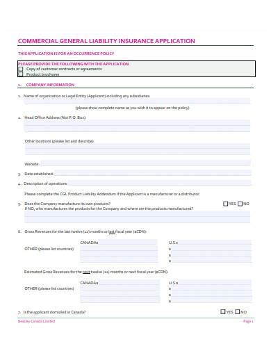 Free 11 Liability Insurance Application Samples And Templates In Ms Word Pdf