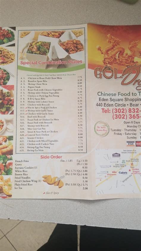 Menu at Golden Dragon restaurant, Bear, 440 Eden Cir