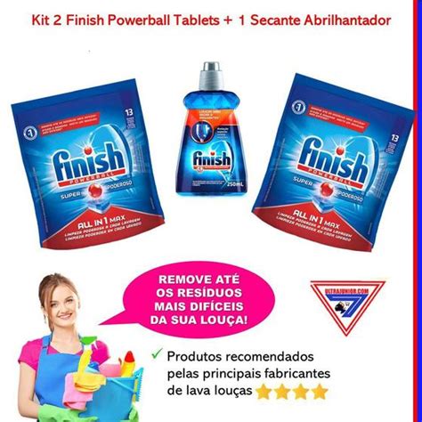 Finish 2 Detergentes Powerball Secante Lava Louça Maquina Kit