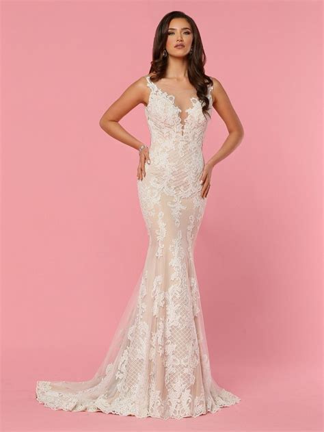 Davinci Bridal Embellished Lace Mermaid Wedding Dress Plunging S