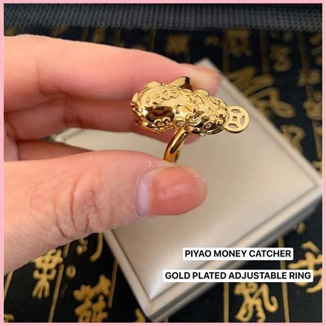 Lucky Charm Pin Pin Piyao Money Catcher Gold Plated Adjustable Ring