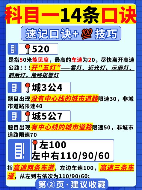 驾考技巧精选科目一14条速记口诀码住