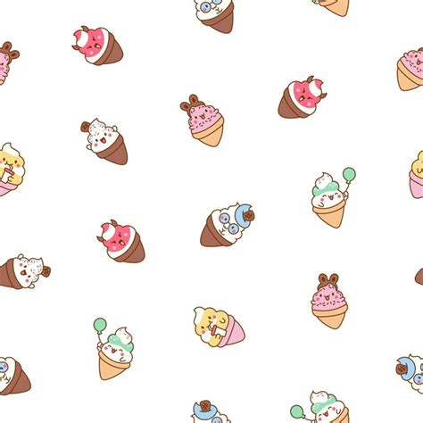 Premium Vector Cute Ice Cream Characters Seamless Pattern