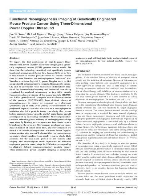 Pdf 3d Power Doppler Ultrasound Imaging Of Prostate Cancer In Mice