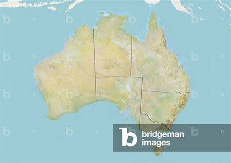 Image Of Australia Relief Map With Boundaries Of States