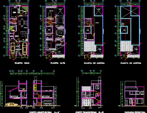 Planos De Casa Habitacion En Dwg Autocad Vivienda Unifamiliar