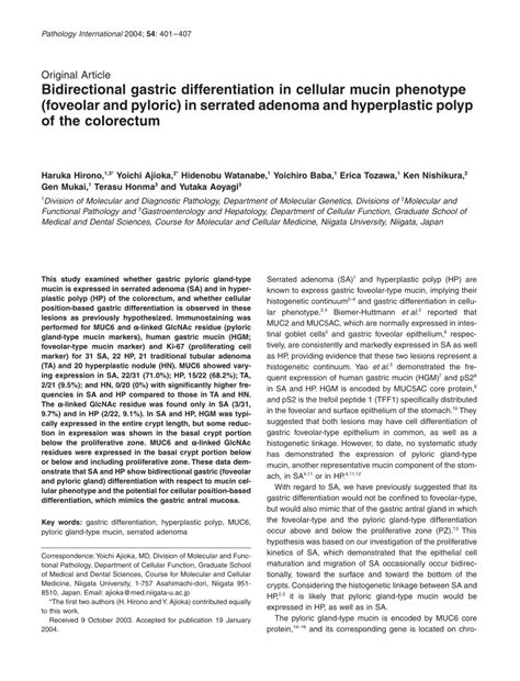 PDF Bidirectional Gastric Differentiation In Cellular Mucin Phenotype