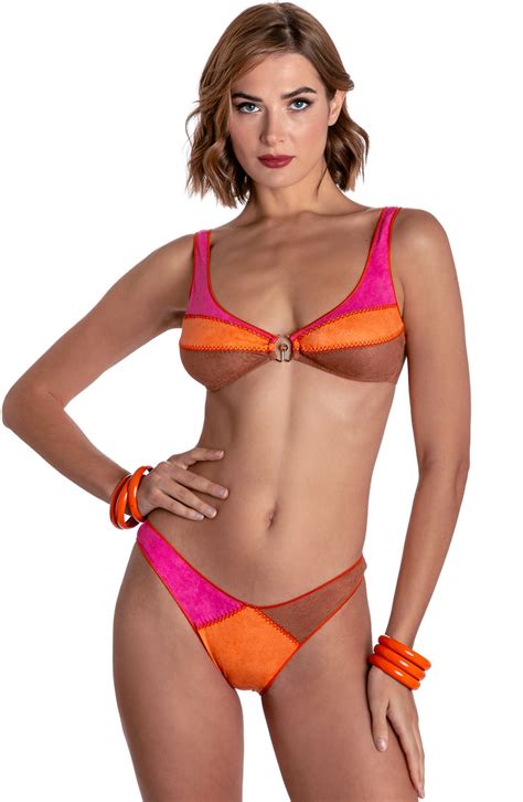 SUJETADOR BIKINI DAINETTO CON ACCESORIO PATCHWORK Talla S Color Naranja