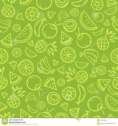 Sketch Mixed Tropical Fruits Seamless Summer Pattern Background Stock