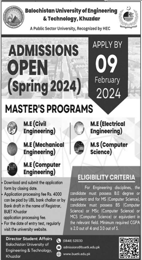 Master Admissions At Balochistan University Of Engineering And