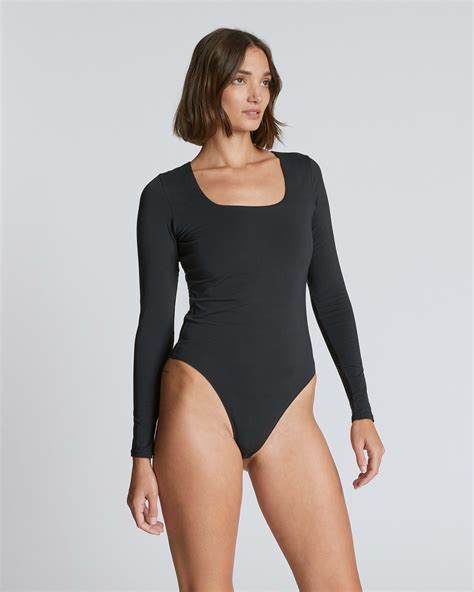 The Long Sleeve Supima® Square Neck Bodysuit Black Everlane