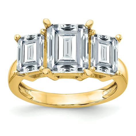 Saris And Things 14k Yellow Gold Emerald Cut 3 Stone Engagement Ring