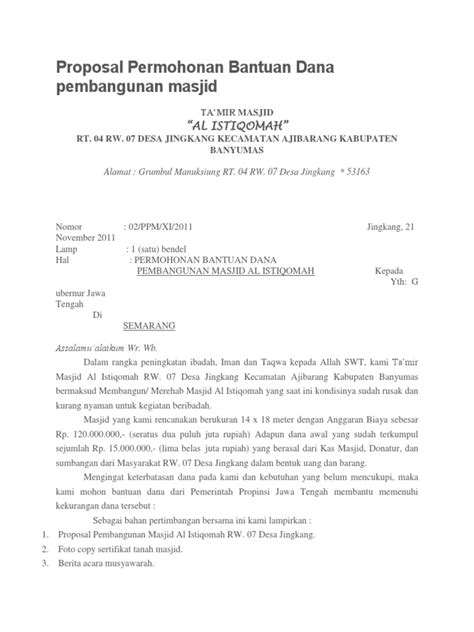 Proposal Permohonan Bantuan Dana Pembangunan Masjid Pdf