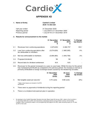 Fillable Online APPENDIX 4D Half Year Report For The Half Year Ended 31