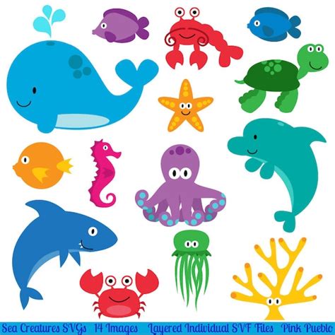 Sea Creatures Svgs Fish Ocean Animals Cutting Templates - Etsy