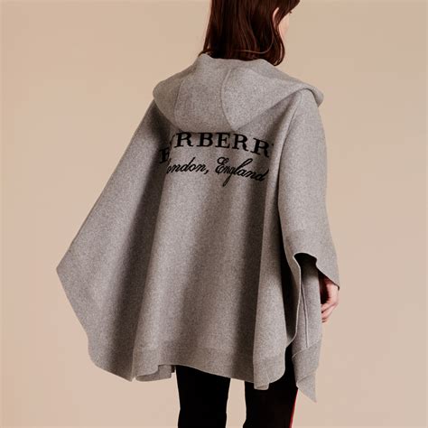 Wool Cashmere Blend Hooded Poncho In Mid Grey Melange Women Burberry