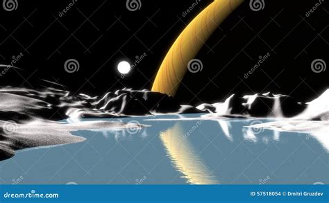 Saturn Viewed From Titan Moon Stock Illustration Illustration Of