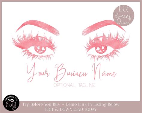 Rose Pink Watercolor Lash Logo Design Eyelash Logo Design Etsy