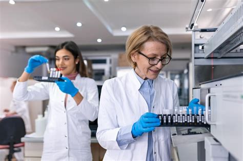 Premium Photo In Laboratory Female Scientist Inspects Medical