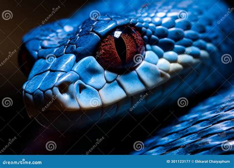 The Face Of A Blue Viper With Red Eyes Stock Illustration