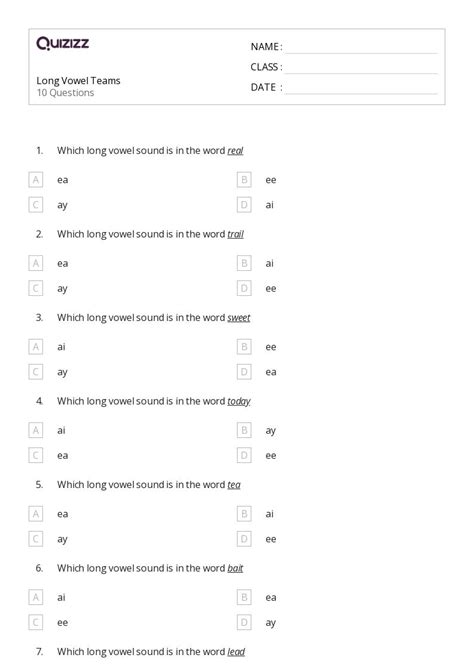 50 Vowel Teams Worksheets For Kindergarten On Quizizz Free And Printable