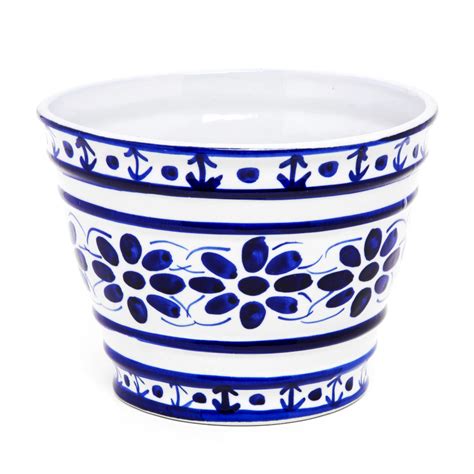 Vaso Em Porcelana Azul Colonial 15 Cm Furo Compre Online