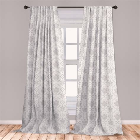 Grey Curtains 2 Panels Set Classic Victorian Floral Patterns Tulips