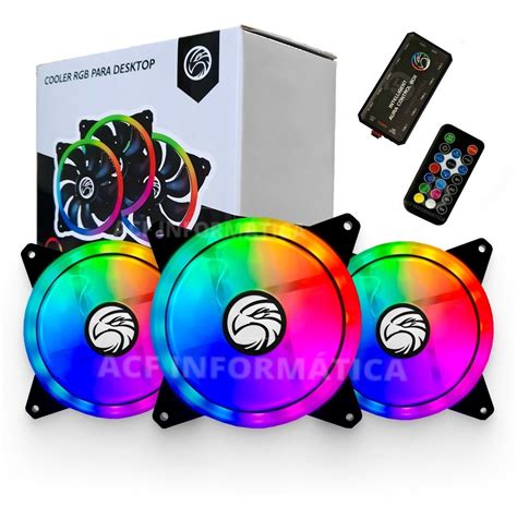 Kit Cooler Fan Rgb X Cm C Controladora Cores Controle