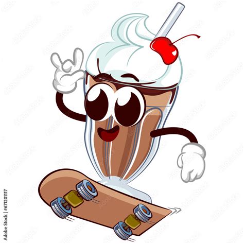 Mascot Character Of A Milkshake Glass With A Funny Face Sliding On A