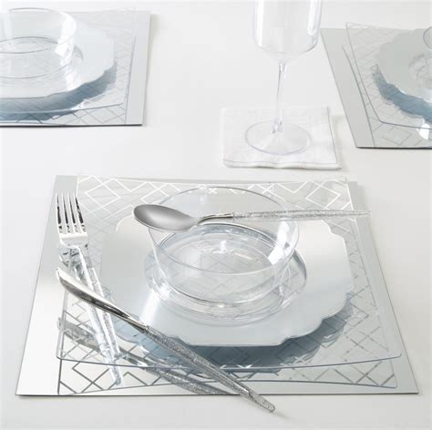 Luxe Square Clear • Silver Plastic Plates - Pristine Party Source