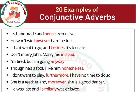 20 Examples Of Conjunctive Adverbs In Sentences Englishteachoo